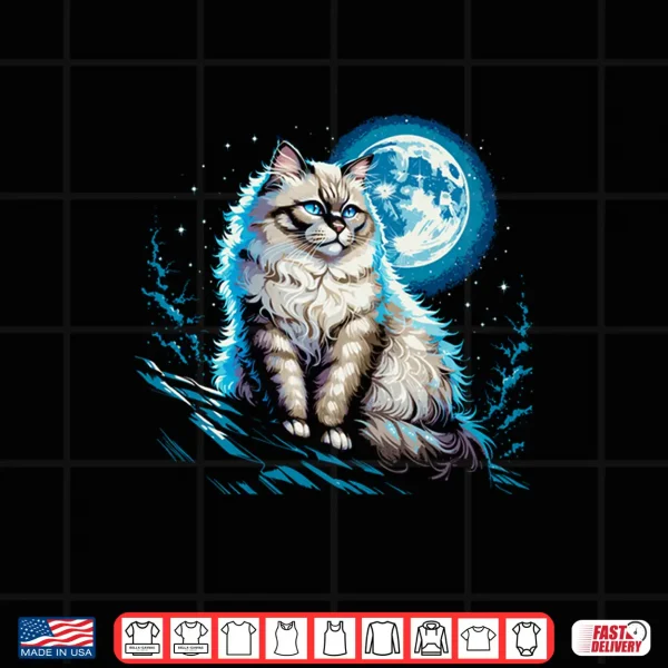 Design Ragdoll Cat Moonlit Rooftop Night Feline Spirit Shirt