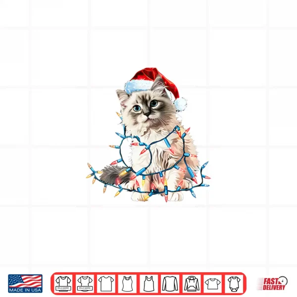 Design Ragdoll Cat Santa Xmas Lights Funny Christmas Shirt