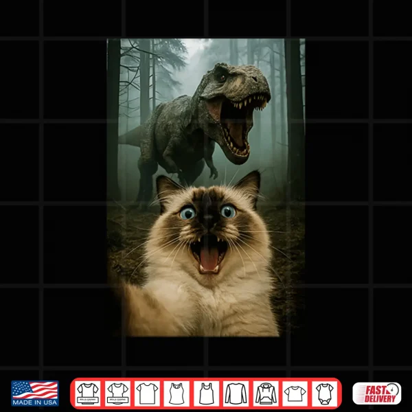 Design Ragdoll Cat Selfie with T Rex Dinosaur Shirt