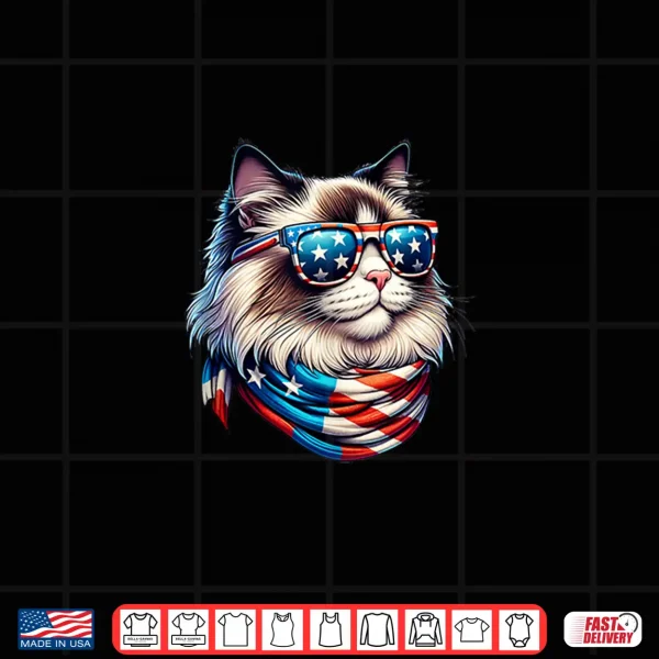 Ragdoll Cat Usa Flag Sunglasses Patriotic Cat 4Th Of July Shirt 4 Design Ragdoll Cat USA Flag Sunglasses Patriotic Cat 4th of July Shirt