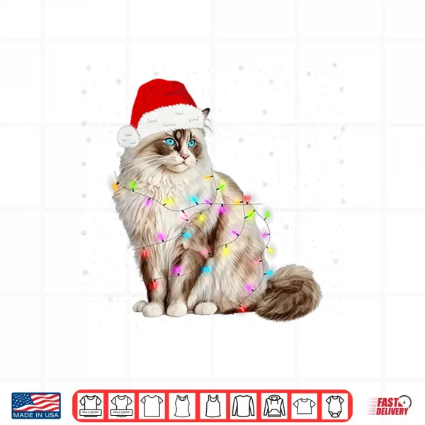 Design Ragdoll Cat Wrapped in Christmas Lights and Santa Hat Shirt