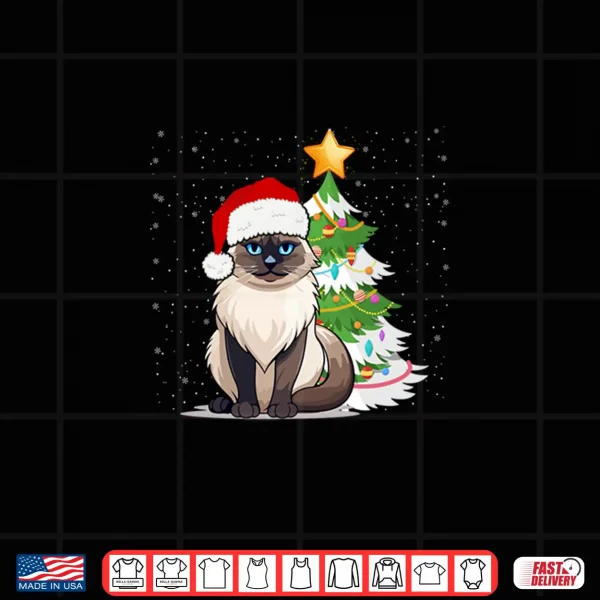 Design Ragdoll Cat with Christmas Tree and Santa Hat Holiday Design Shirt