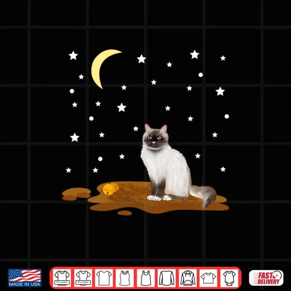 Design Ragdoll Cat with Moon and Stars Cute Nighttime Design Shirt