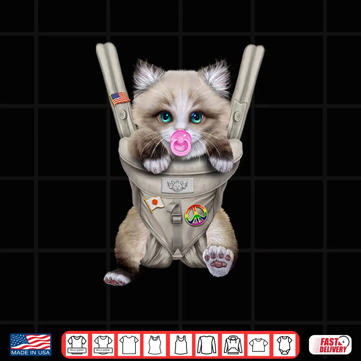Ragdoll Cat With Pacifier In Baby Carrier Shirt Ragdoll Cat With Pacifier In Baby Carrier Shirt