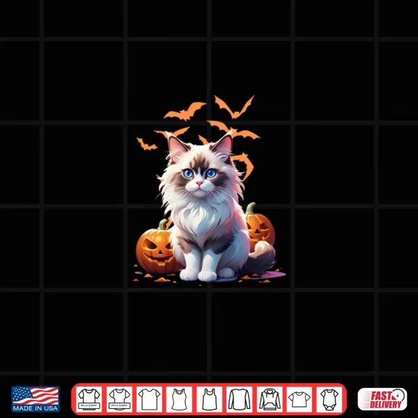 Design Ragdoll cat with Bats and Pumpkins Cat Lover Halloween Shirt