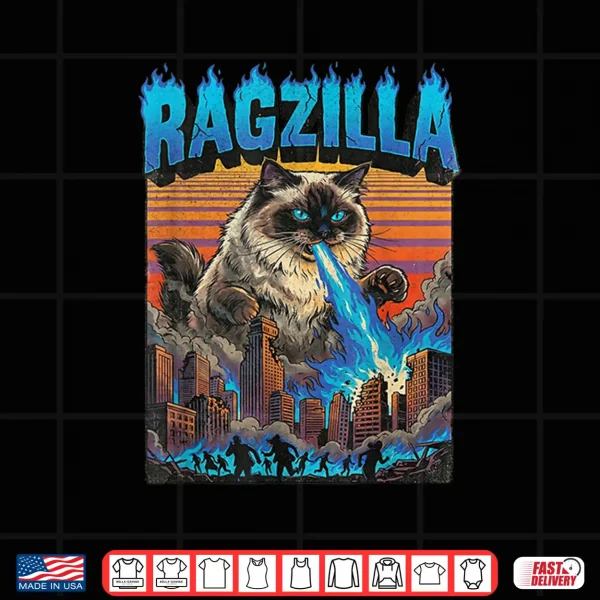 Design Ragzilla Giant Blue Eyed Ragdoll Cat Monster Movie Parody Shirt