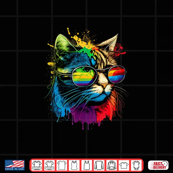 Design Rainbow Flag Gay Pride Lgbtq Watercolor Cat Shirt