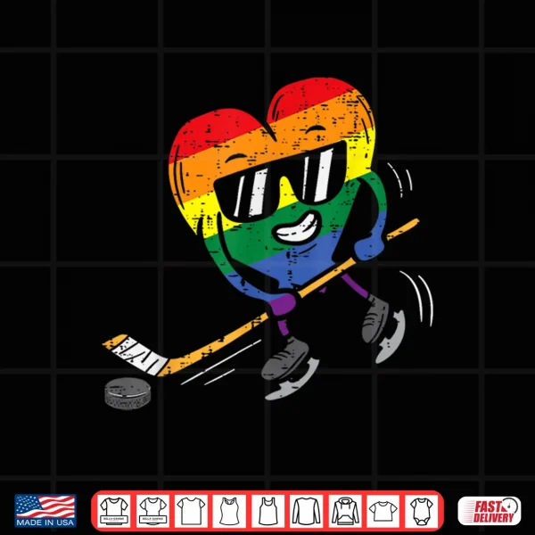 Design Rainbow Flag Heart Ice Hockey LGBT Pride Month Gay Ally Shirt