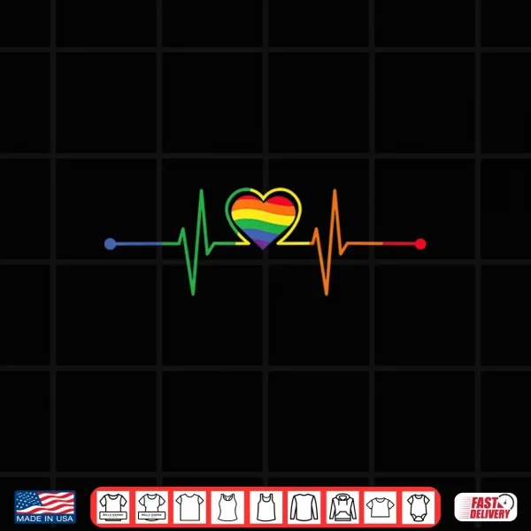 Design Rainbow Heartbeat Flag LGBT Gay Pride Month Transgender Shirt