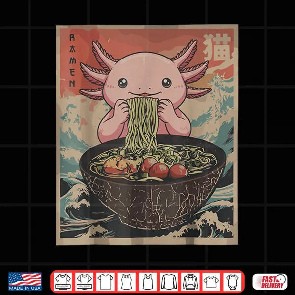 Design Ramen Japanese Graphic Tees Axolotl Anime Shirts for Men Shirt