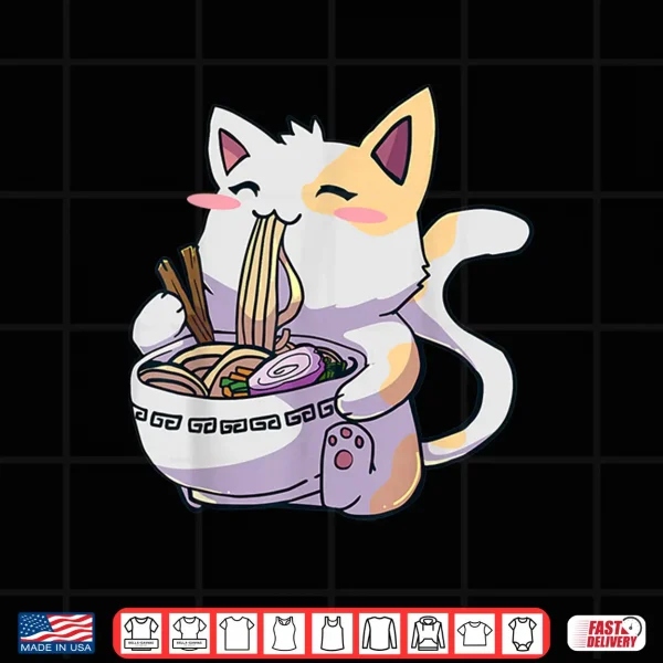 Design Ramen Shirt Cat Tshirt Kawaii Anime Tee Japanese Gift