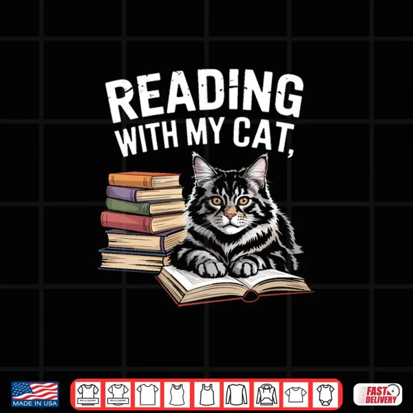 Design Realistic Maine Coon Cat Reading Companion Shirt