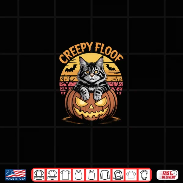 Design Realistic Maine Coon Cat in Halloween Pumpkin Shirt