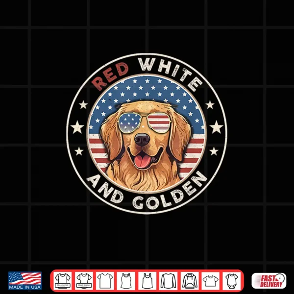 Design Red White Golden Retriever American Flag 4th of July Gift Shirt