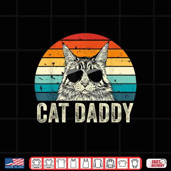 Design Retro Cat Daddy Vintage Distressed Maine Coon Cat Dad Shirt