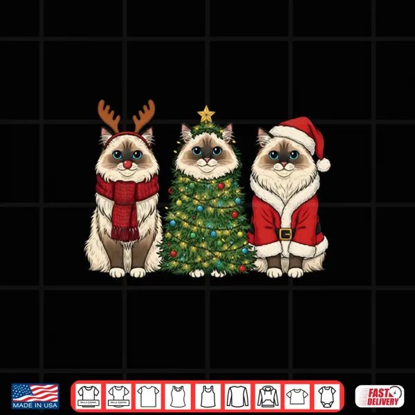 Design Retro Christmas Ragdoll Cat Santa Reindeer Shirt