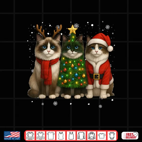 Design Retro Christmas Ragdoll Santa Reindeer Cat Lover Shirt