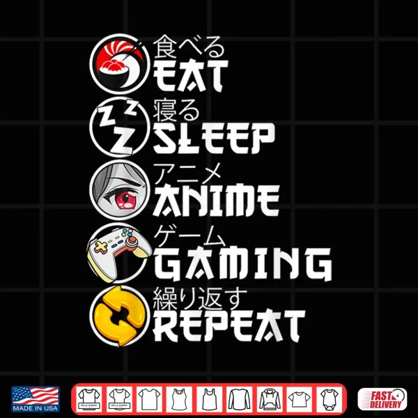 Design Retro Eat Sleep Anime Gaming Repeat Kawaii Anime Manga Gamer Shirt