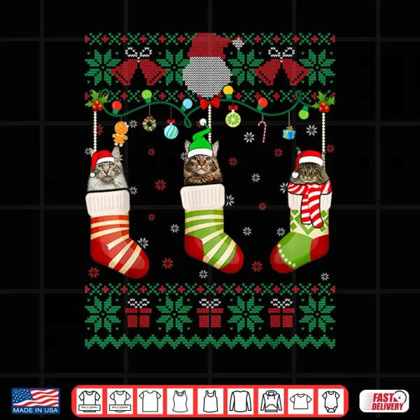 Design Retro Funny Merry Catmas Maine Coon Cat Ugly Christmas Cat Shirt