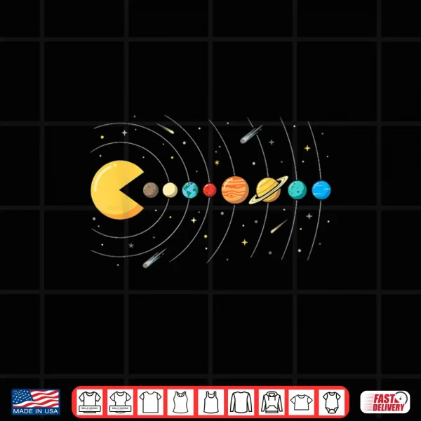 Design Retro Gaming Planets Space Astronomy Video Game Solar System Shirt