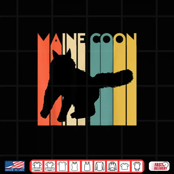 Design Retro Maine Coon Cat Silhouette Cool Feline Cat Lover Gift Shirt