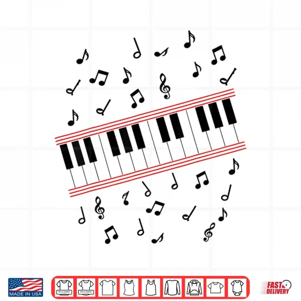 Design Retro Piano Keyboard Music Notes 80s Vibe Shirt