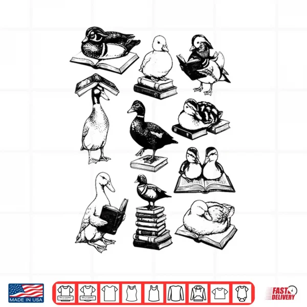 Design Retro Reading Ducks Graphic Sketch Ducks Bookworm Nerd Shirt