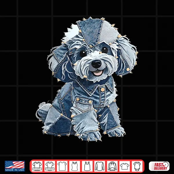 Design Retro denim patch poodle dog art artistic Men Women Shirt
