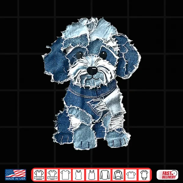 Design Retro denim patch poodle dog art artistic Shirt