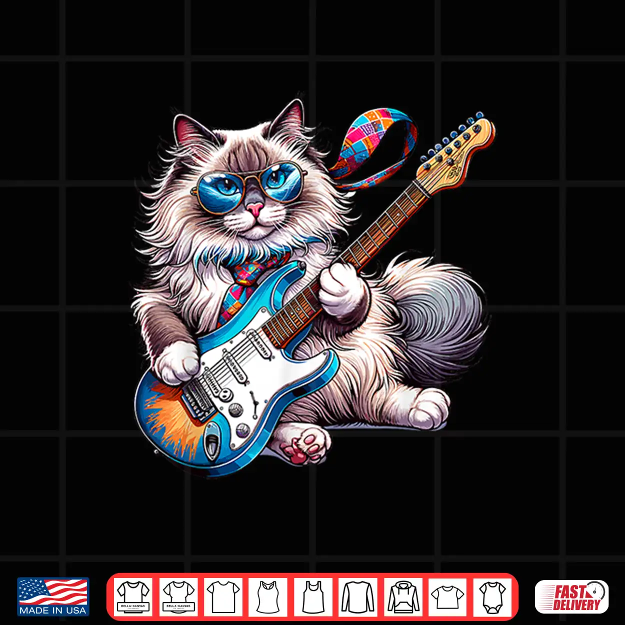 Rock Cat Playing E Guitar Funny Guitar Ragdoll Cat Shirt For Men Women Girls Kids Rock Cat Playing E Guitar Funny Guitar Ragdoll Cat Shirt For Men Women Girls Kids