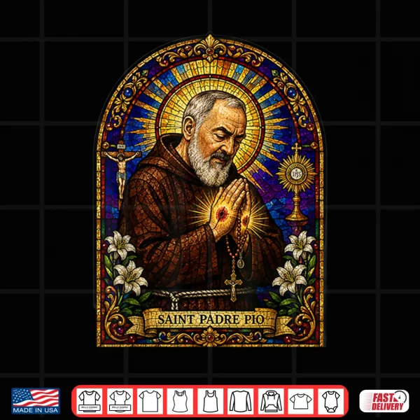 Design Saint Padre Pio Catholic Devotional Gothic Mosaic Icon Art Shirt
