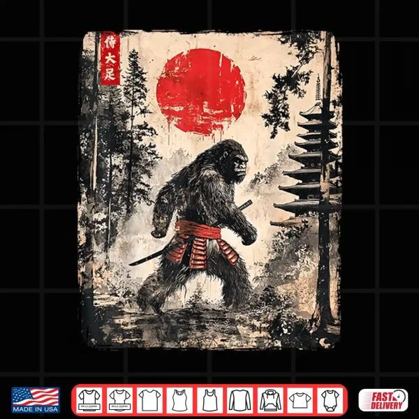 Design Samurai Bigfoot Japanese Vintage Graphic Ukiyo e Art Funny Shirt