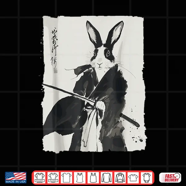 Design Samurai Bunny Shirts for Women Men Vintage Graphic Japanese Shirt