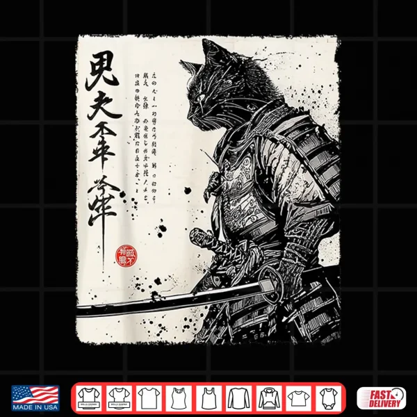 Design Samurai Cat Japanese Art Anime Gifts Men Women Kid Graphic Shirt