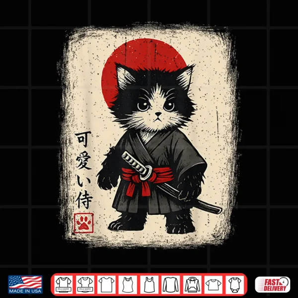 Design Samurai Cat Japanese Vintage Kawaii Funny Cats Shirt