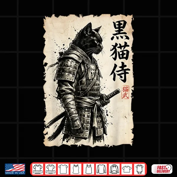 Design Samurai Cat Warrior Anime Japanese Art Kawaii Cat Samurai Shirt