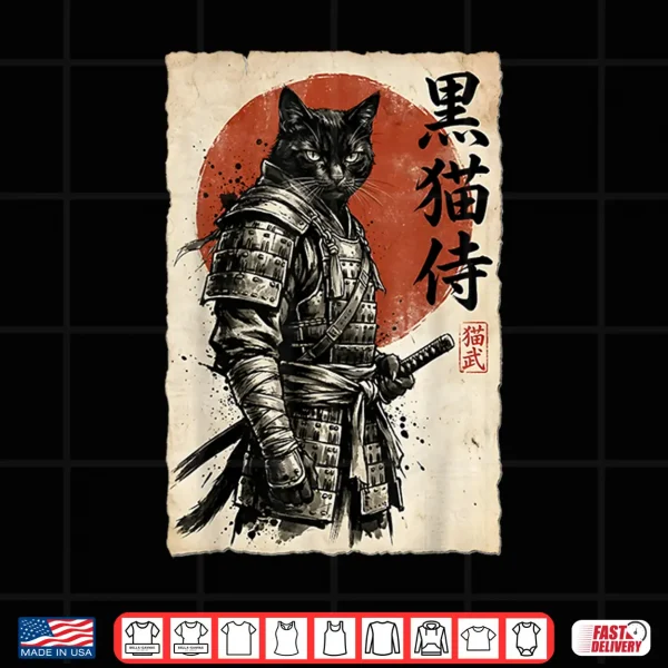 Design Samurai Cat Warrior Japanese Art Kawaii Anime Cat Samurai Shirt
