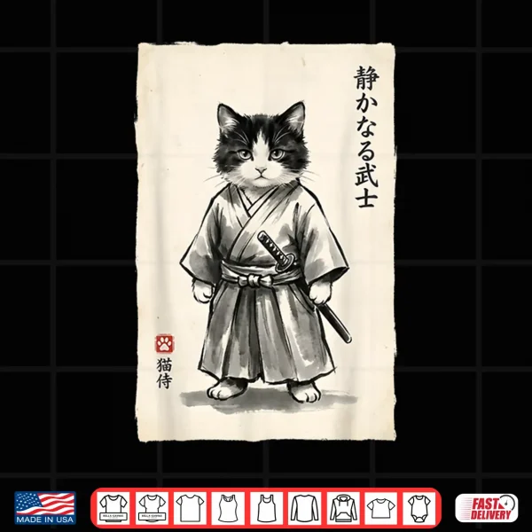 Design Samurai Cat Warrior Kawaii Anime Japanese Art Cat Samurai Shirt