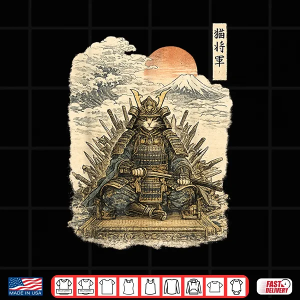 Design Samurai Cat Warrior Ronin Neko Japanese Art Feline Katana Shirt 2