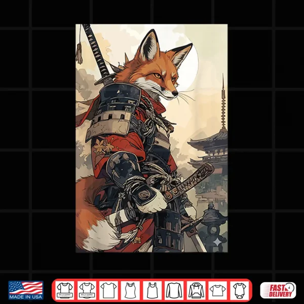 Design Samurai Fox Shirts for Women Men Vintage Graphic Japanese Shirt