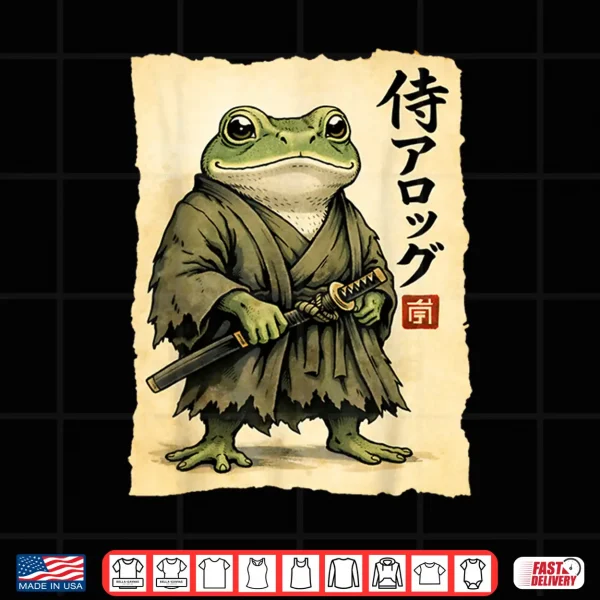 Design Samurai Frog Japanese Warrior Frog Vintage Ukiyo e Anime Art Shirt