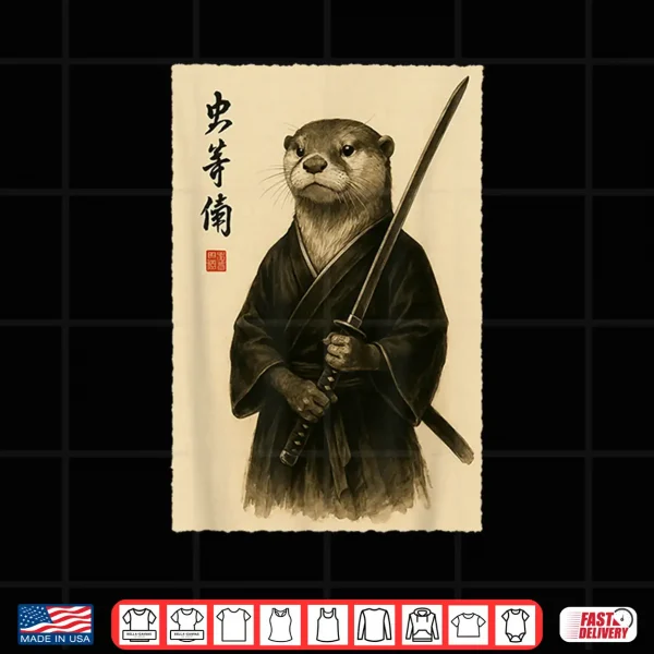 Design Samurai Otter Warrior Japanese Aesthetic Anime Culture Shirt