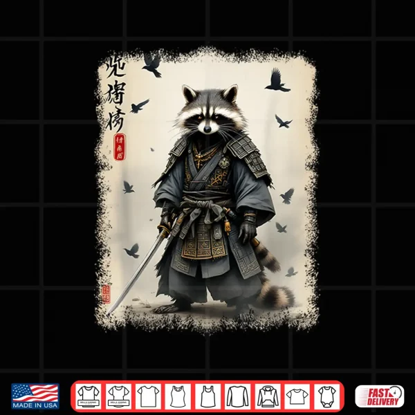 Design Samurai Raccoon Japanese Warrior Art Vintage Anime Shirt