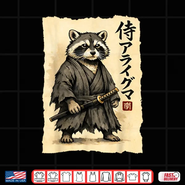 Design Samurai Raccoon Japanese Warrior Vintage Ukiyo e Anime Art Shirt