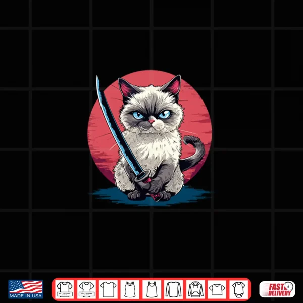 Samurai Ragdoll Cat Japanese Kawaii Ninja Cat Shirt 4 Design Samurai Ragdoll Cat Japanese Kawaii Ninja Cat Shirt