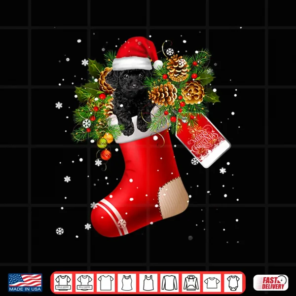Design Santa Black Toy Poodle In Christmas Sock Pajama Shirt
