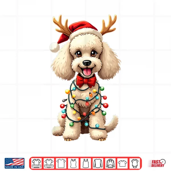 Design Santa Poodle Reindeer Light Christmas Funny Poodle Pajama Shirt