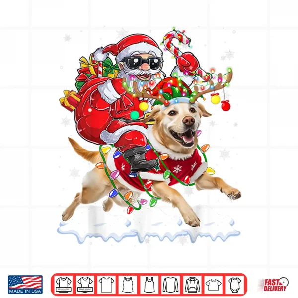 Design Santa Riding Labrador Retriever Christmas Lights Dog Xmas Shirt