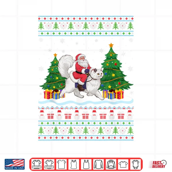 Design Santa Riding Persian Cat Tree Lights Ugly Christmas Sweater Shirt