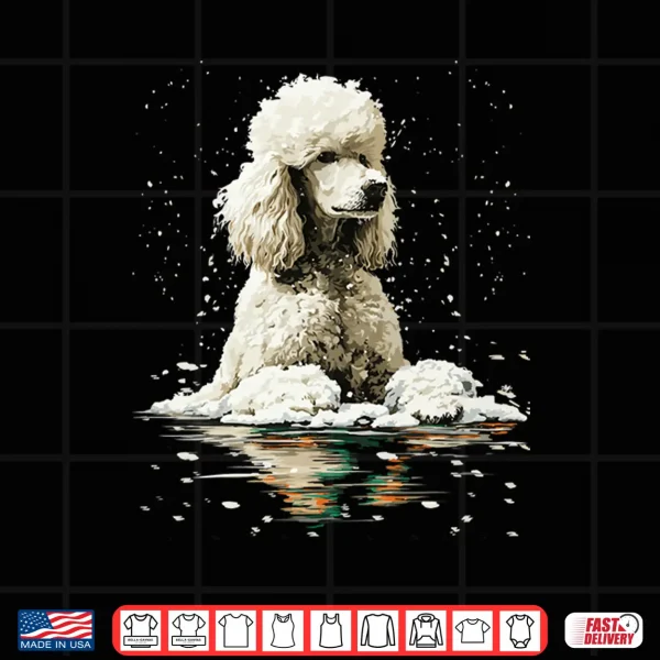 Design Serene Poodle with Snow Snowy Forest Winter Dog Aesthetic Shirt
